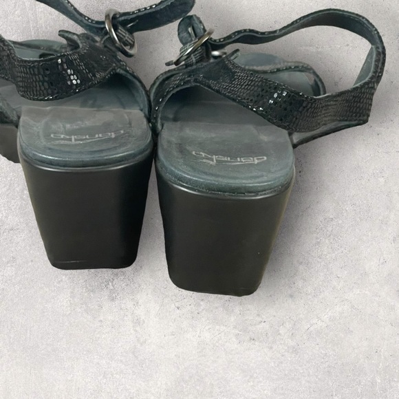 Dansko Womens 8 US 38 EU June Dillon Black Shimmer Leather Ankle Strap Sandals - Picture 4 of 8